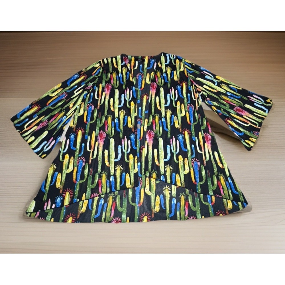 Lucky And Blessed L & B Colorful Cactus Print Sheer Maxi Duster Kimono Size 2X - Picture 7 of 8